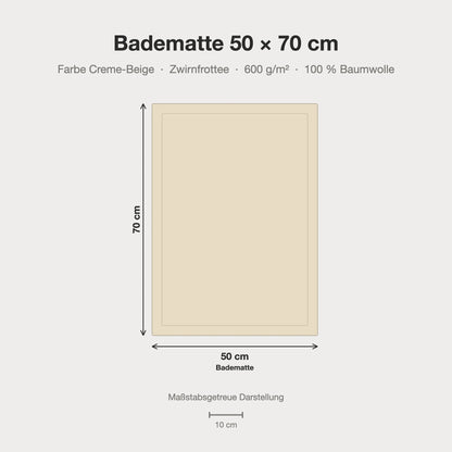 Maßstabsgetreue Größen-Infografik: Badematte 50 x 70 cm in creme beige