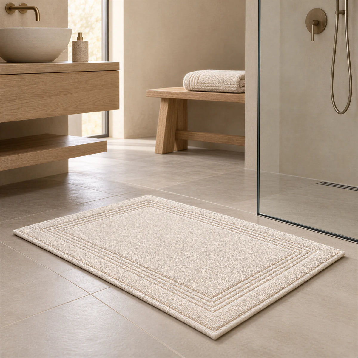 Badematte creme beige aus Zwirnfrottee – Ambiente im Bad