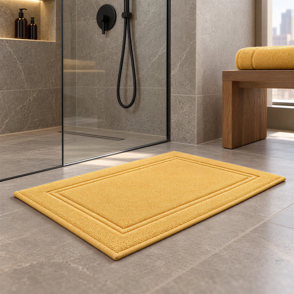 Badvorleger Gold aus Walkfrottee – Ambiente im Bad