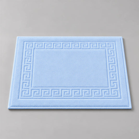 Badematte hellblau aus Zwirnfrottee, 50 x 70 cm, flach liegend auf hellgrauem Hintergrund