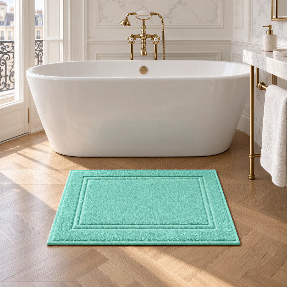 Badvorleger Mint aus Walkfrottee im hellen Badezimmer