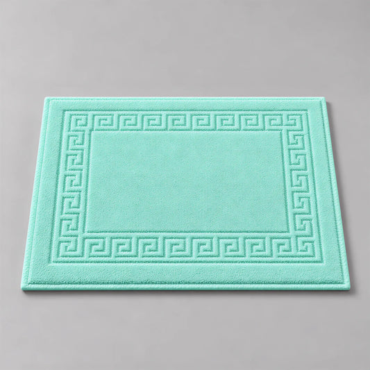 Badematte mintgrün aus Zwirnfrottee, 50 x 70 cm, flach liegend auf hellgrauem Hintergrund