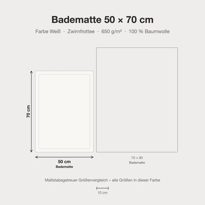 Maßstabsgetreue Größen-Infografik: Badematte 50 x 70 cm in weiß