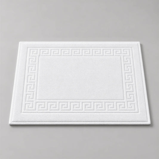 Badematte weiß aus Zwirnfrottee, 50 x 70 cm, flach liegend auf hellgrauem Hintergrund