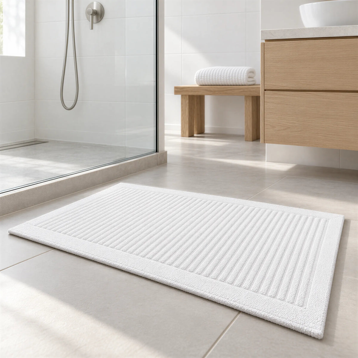Badematte weiß aus Zwirnfrottee – Ambiente im Bad