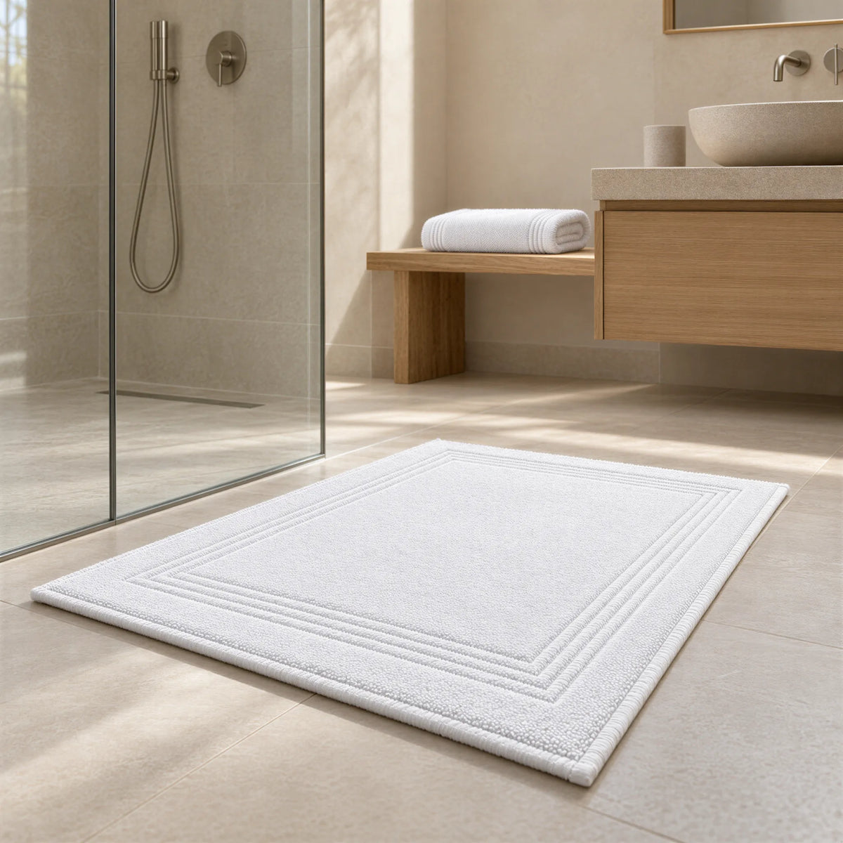 Badematte weiß aus Zwirnfrottee – Ambiente im Bad