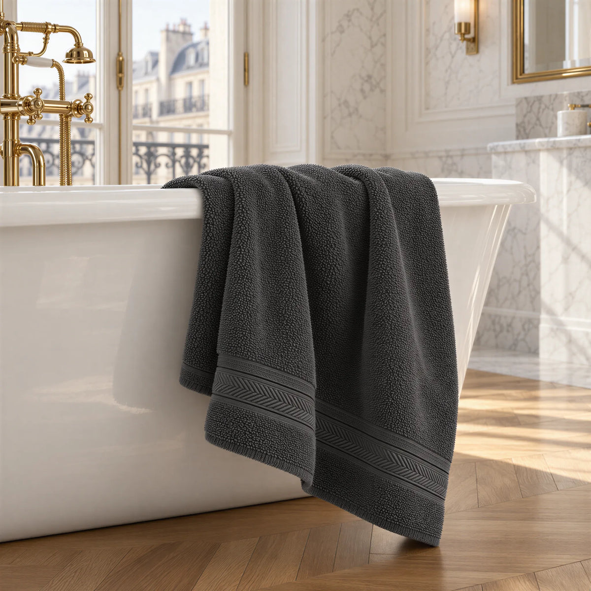 Badetuch Anthrazit aus Walkfrottee – Ambiente im Bad