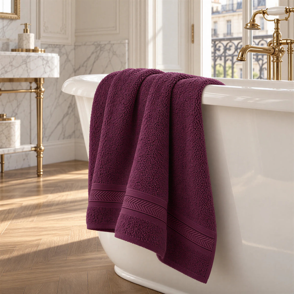 Badetuch Aubergine aus Walkfrottee – Ambiente im Bad