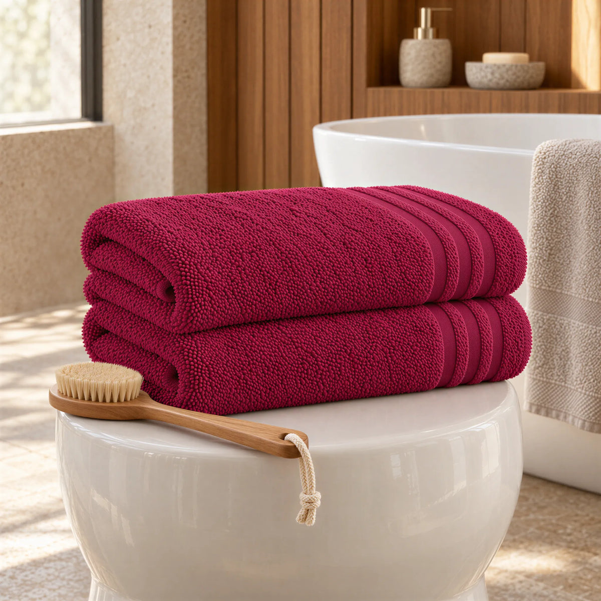 Badetuch beere im hellen Badezimmer