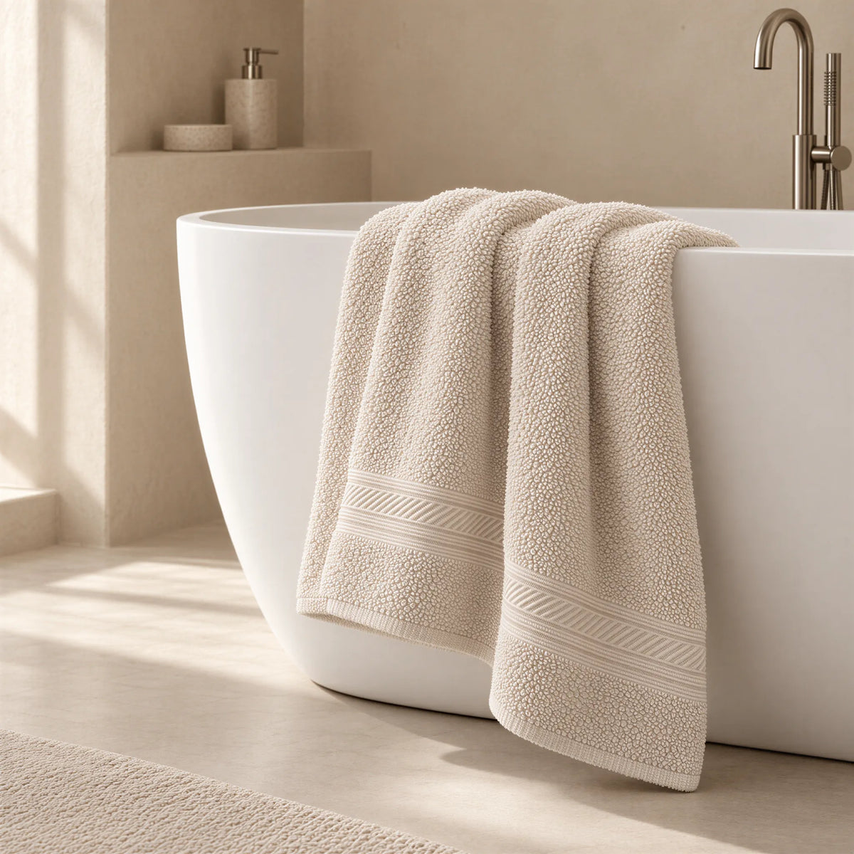 Badetuch Creme-Beige aus Walkfrottee – Ambiente im Bad