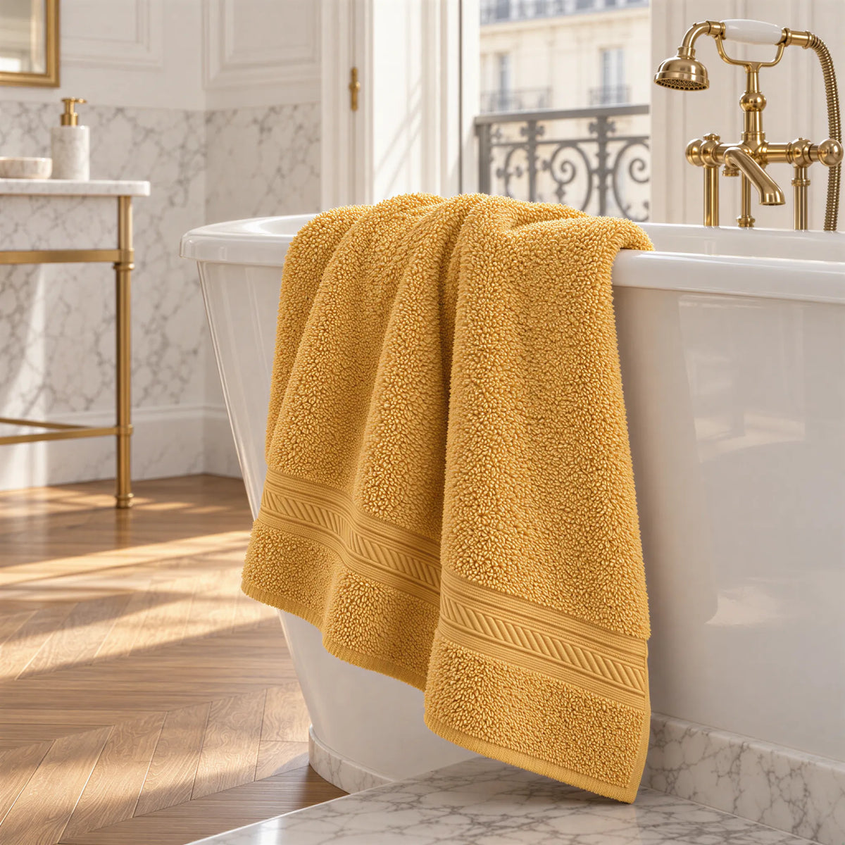 Badetuch Gold aus Walkfrottee – Ambiente im Bad