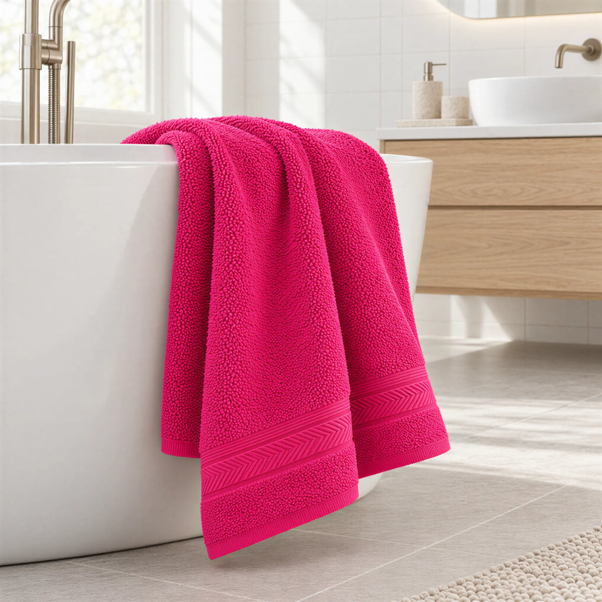 Badetuch Pink aus Walkfrottee – Ambiente im Bad