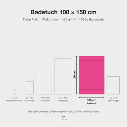 Größenvergleich: Badetuch 100 x 150 cm in Pink – maßstabsgetreue Infografik