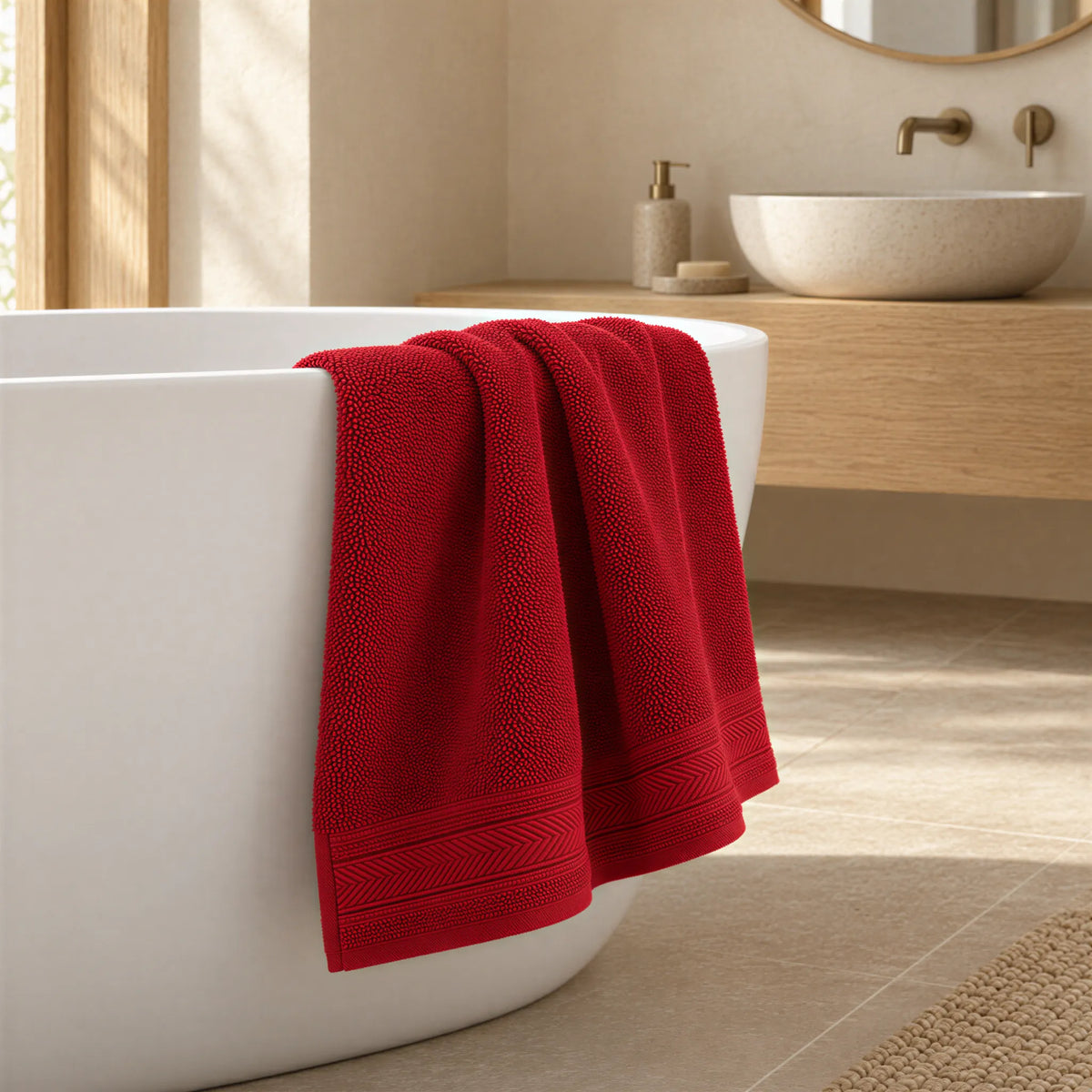 Badetuch Rubinrot aus Walkfrottee – Ambiente im Bad