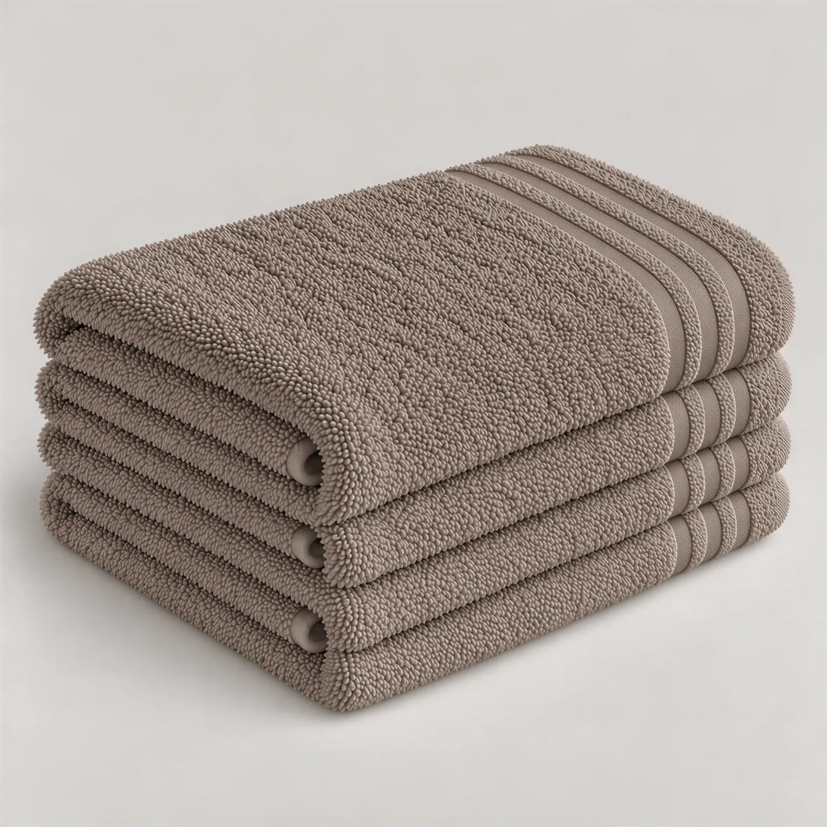 Badetuch taupe aus Walkfrottee, 100 x 150 cm, gefaltet auf hellgrauem Hintergrund