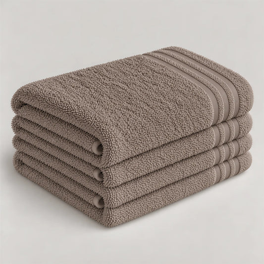 Badetuch taupe aus Walkfrottee, 100 x 150 cm, gefaltet auf hellgrauem Hintergrund
