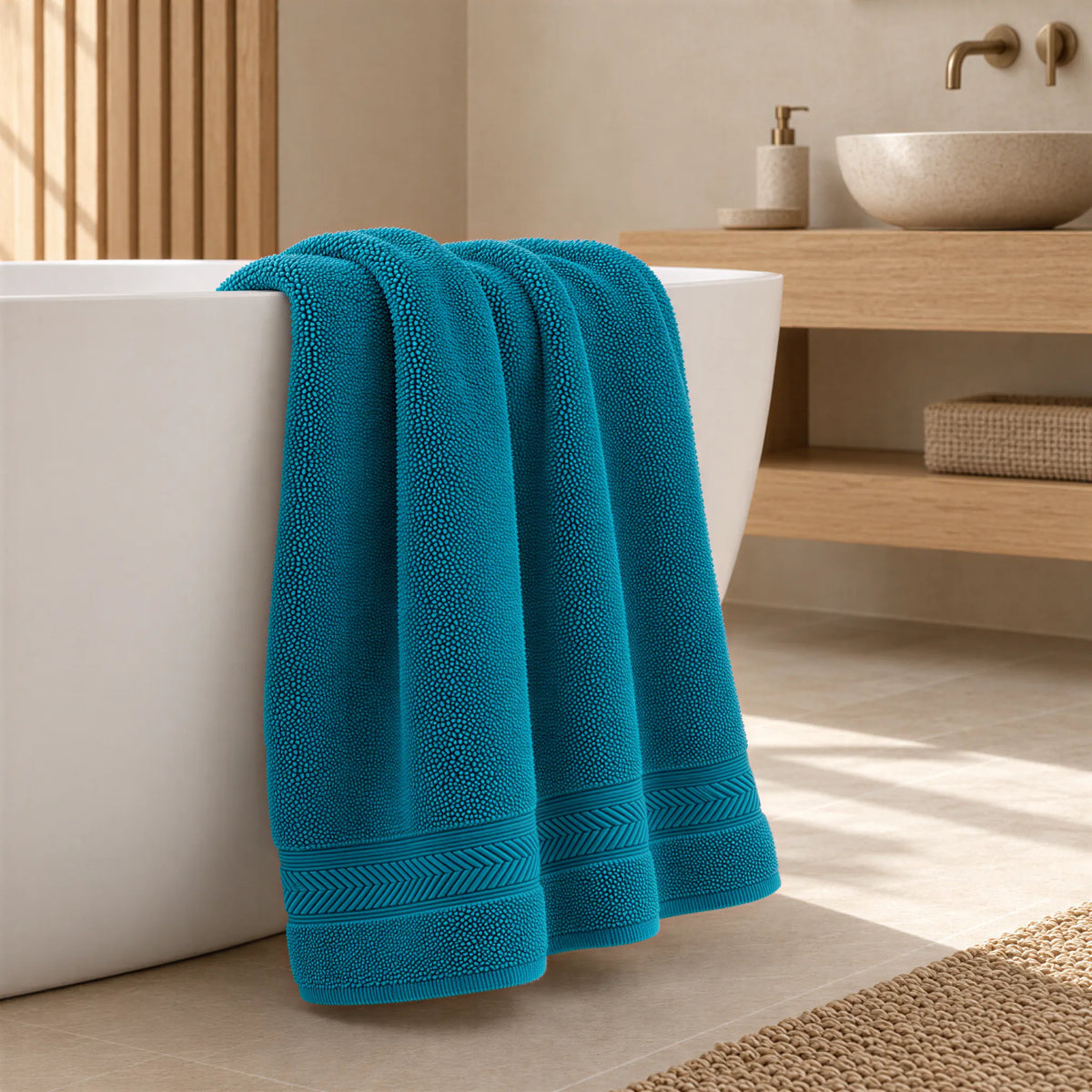 Badetuch Petrol aus Walkfrottee – Ambiente im Bad