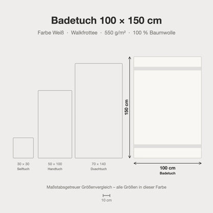 Maßstabsgetreue Größen-Infografik: Badetuch 100 x 150 cm in weiß