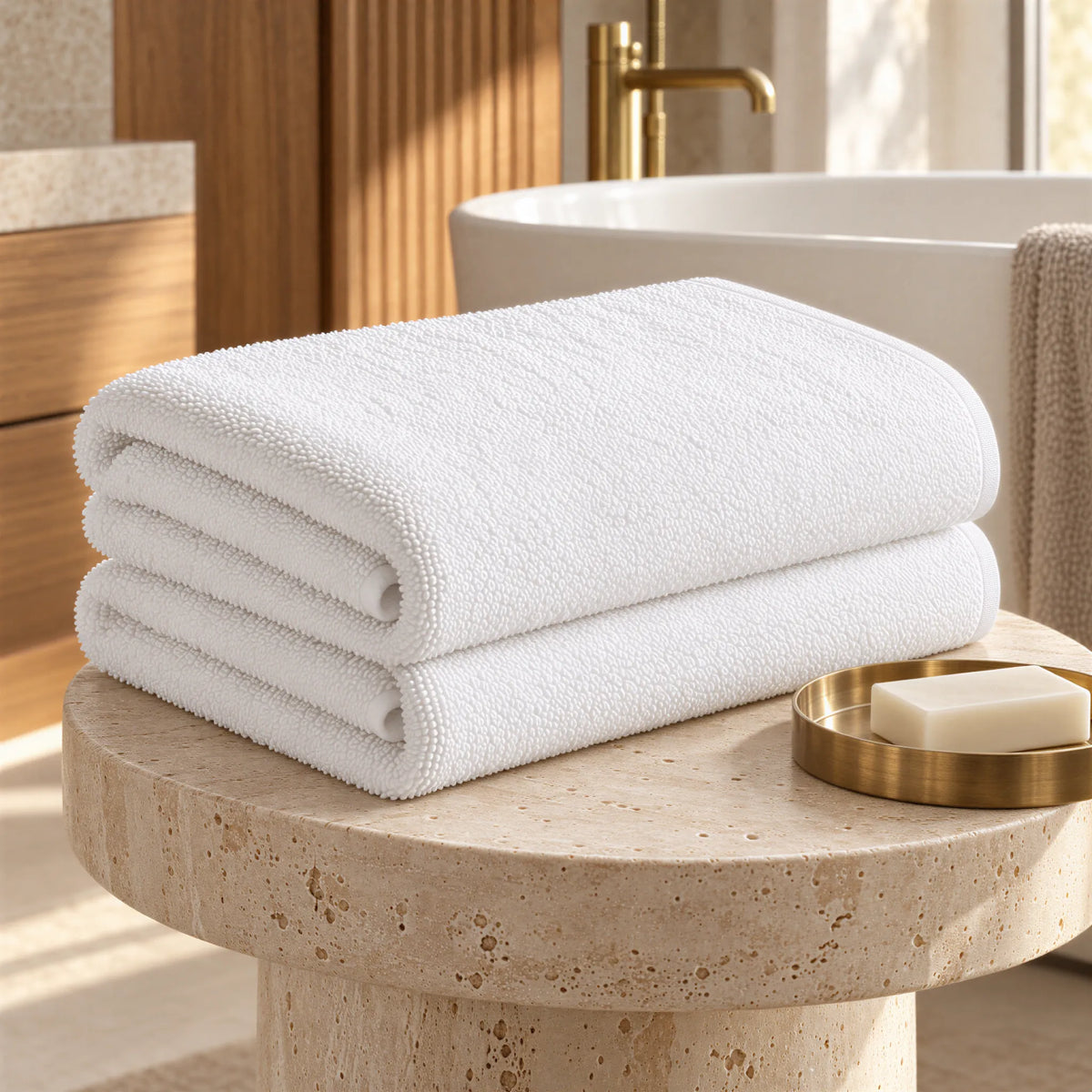 Badetuch weiß im hellen Badezimmer