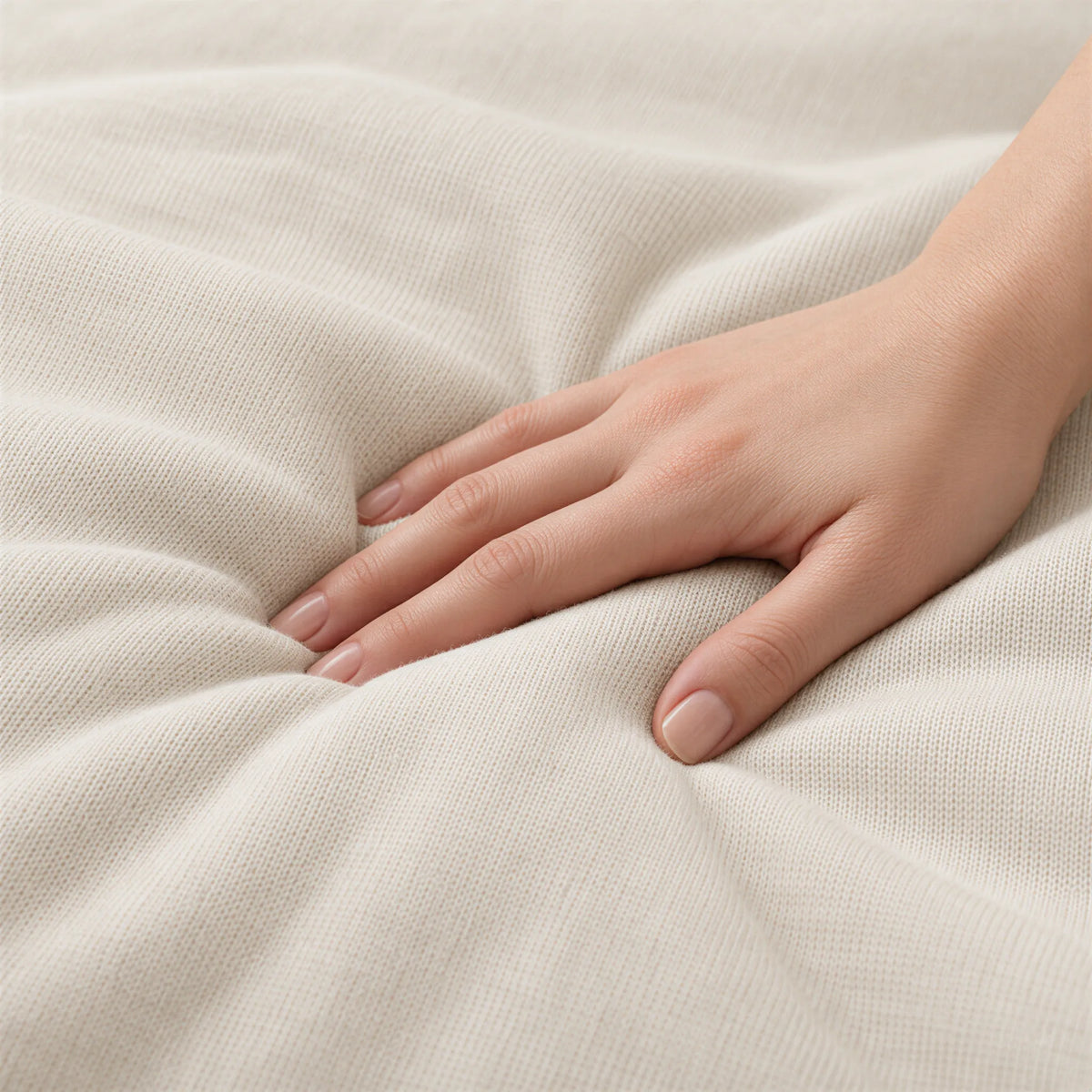 Bettbezug Baumwoll-Jersey natur – bügelfrei – Detail von Stoff und Verarbeitung