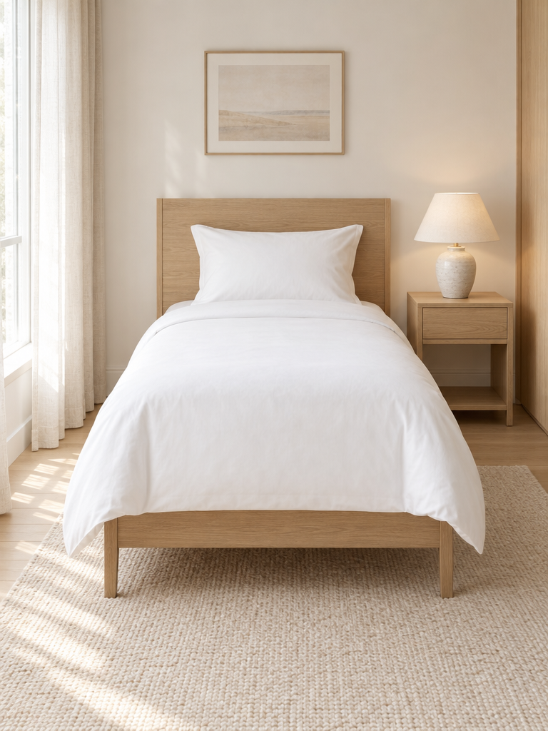Bettdecke 135x200 auf einem Einzelbett im hellen Schlafzimmer