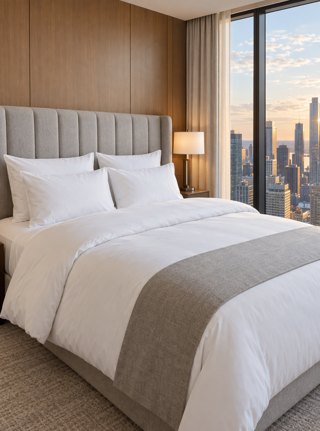 Bettdecke mit Überlänge 135x220 wie im Hotel mit grauem Bettläufer