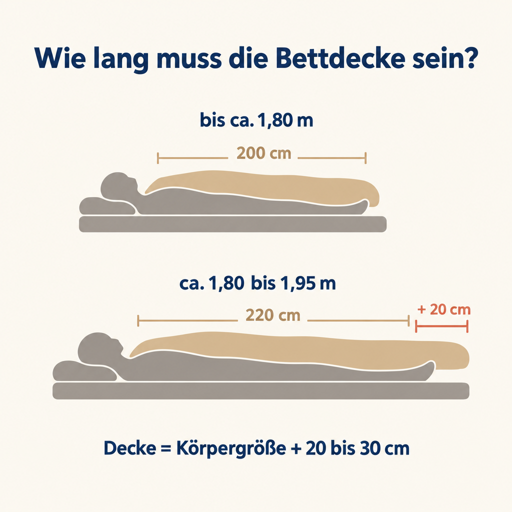 Grafik: Bettdecke mit Überlänge 155x220 und passende Körpergröße