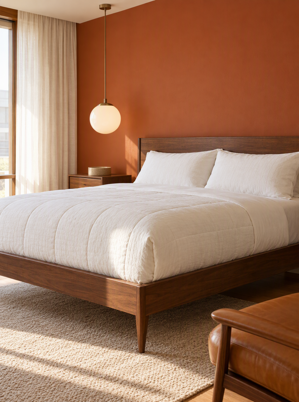 Bettdecken 135x220 im Mid-Century-Schlafzimmer mit Nussbaumbett