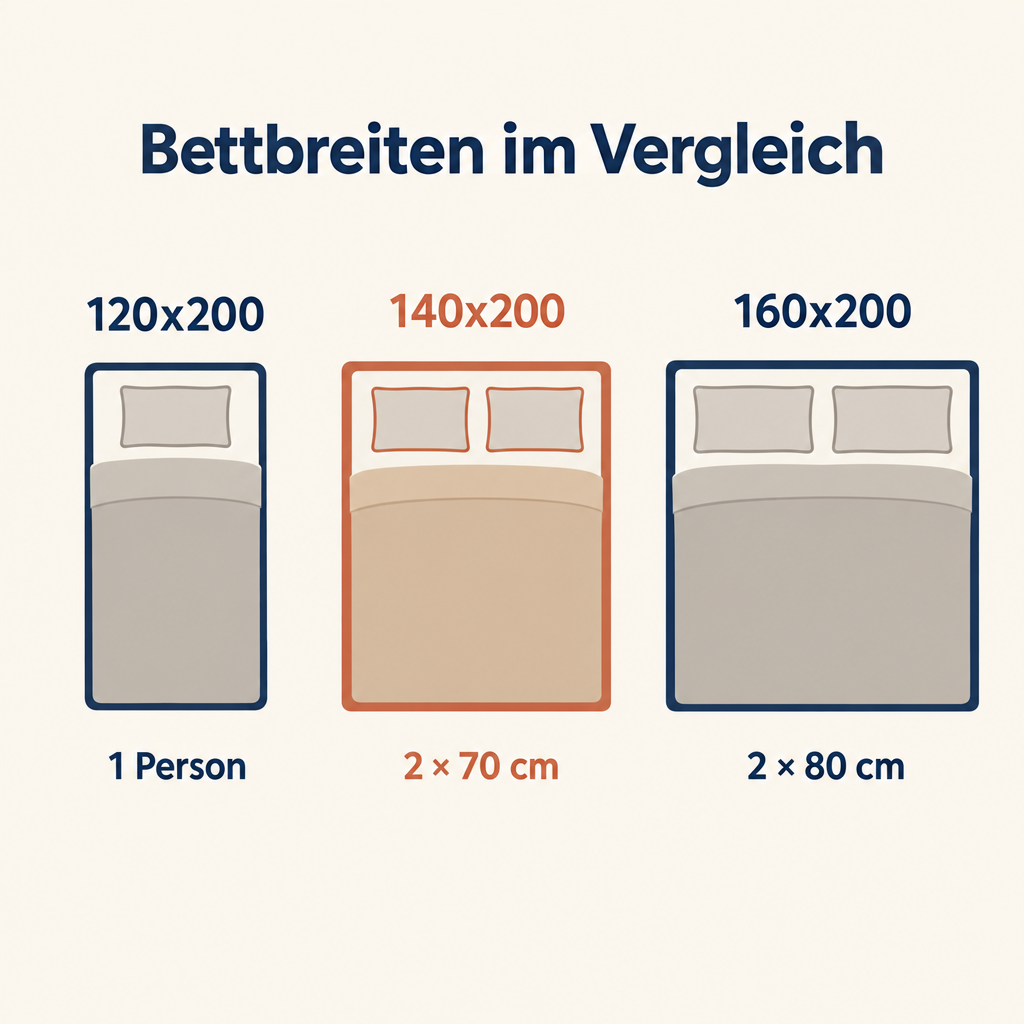 Grafik: Bettlaken 140x200 im Breitenvergleich mit 120x200 und 160x200