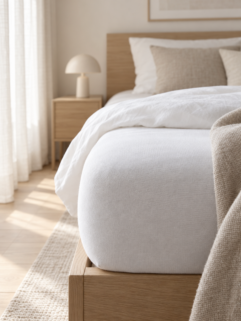 Nahaufnahme: weicher Mako-Jersey aus Baumwolle, wie beim Bettlaken 70x140