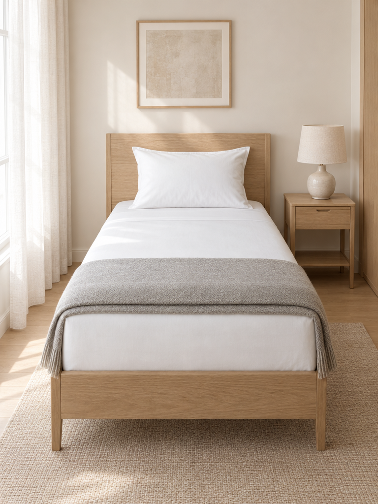 Bettlaken 90x200 ohne Gummizug auf einem Einzelbett im Gästezimmer