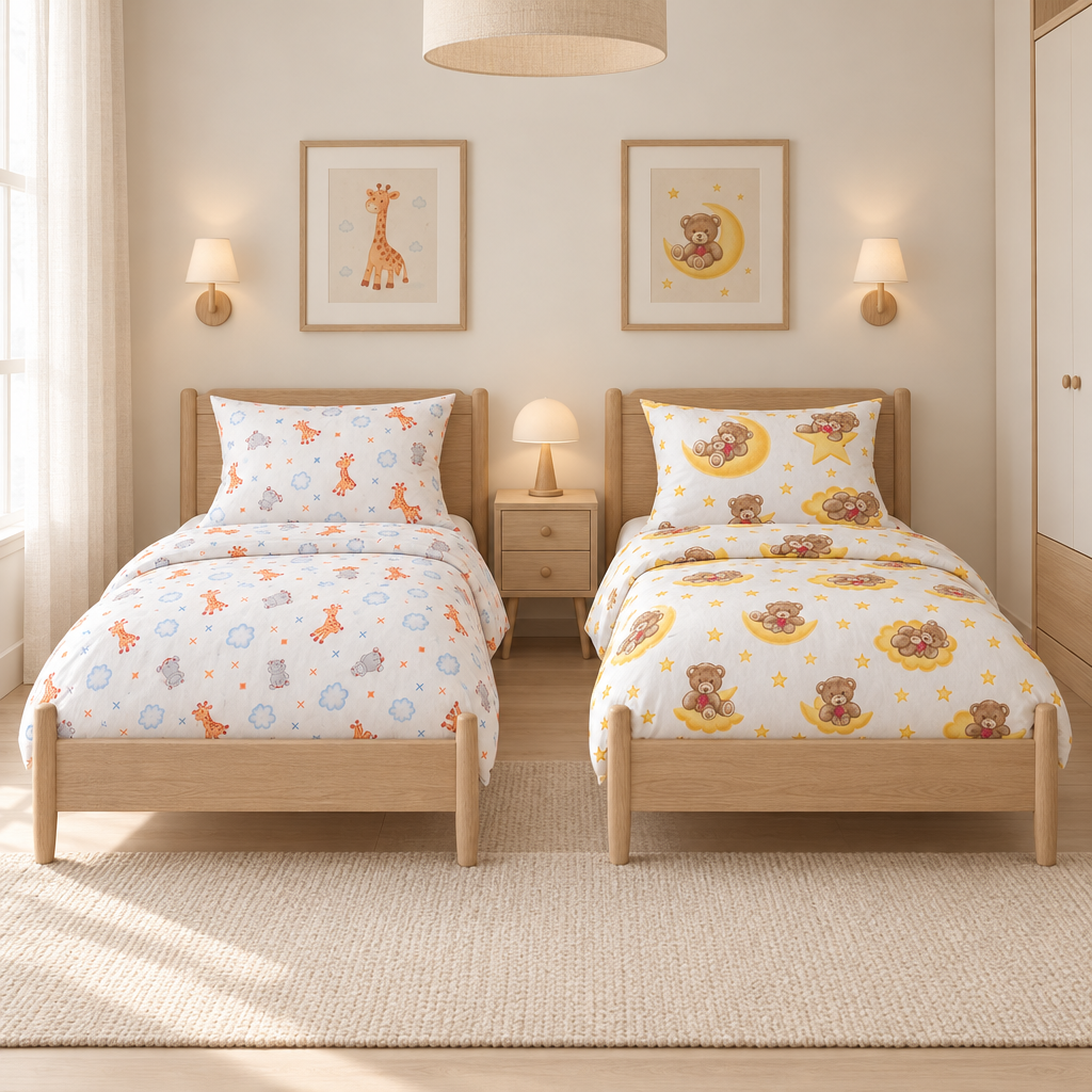 Bettwäsche für Kleinkinder 100x135 auf zwei Kinderbetten in einer Ferienwohnung