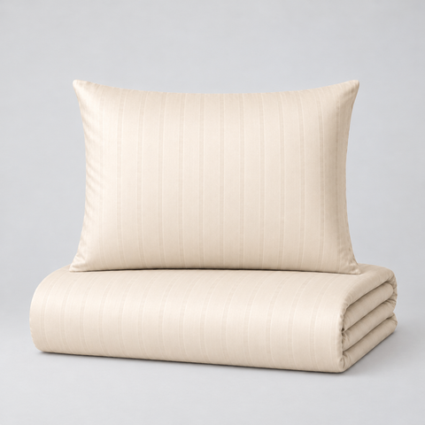 Bettwäsche-Set Mako-Satin champagner-beige mit Feinstreifen