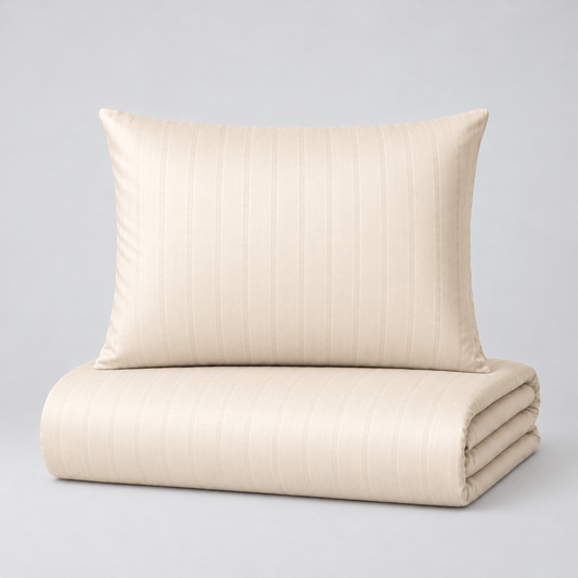 Bettwäsche-Set Mako-Satin champagner-beige mit Feinstreifen – Bettbezug und Kissenbezug