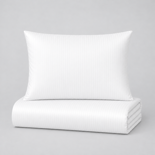 Bettwäsche-Set Mako-Satin weiß mit Feinstreifen – Bettbezug und Kissenbezug