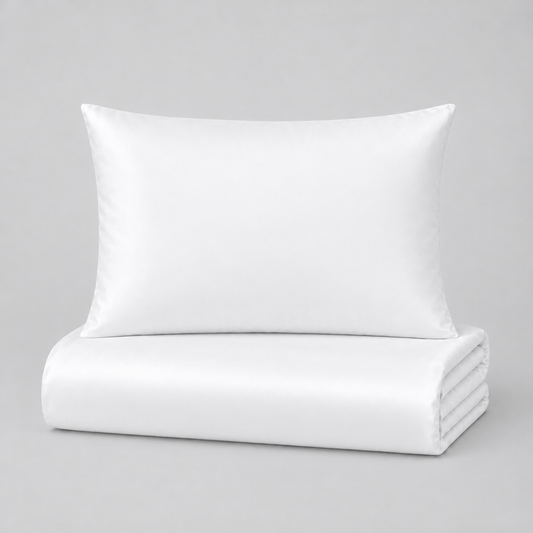 Bettwäsche-Set Mako-Satin weiß uni – Bettbezug und Kissenbezug