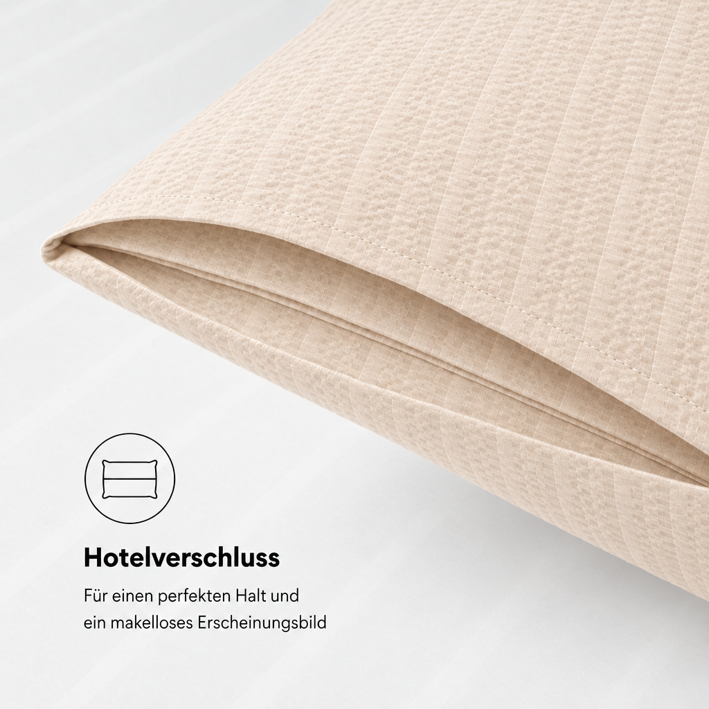 Bettwäsche-Set Seersucker champagner – Kissenbezug mit Hotelverschluss ohne Reißverschluss