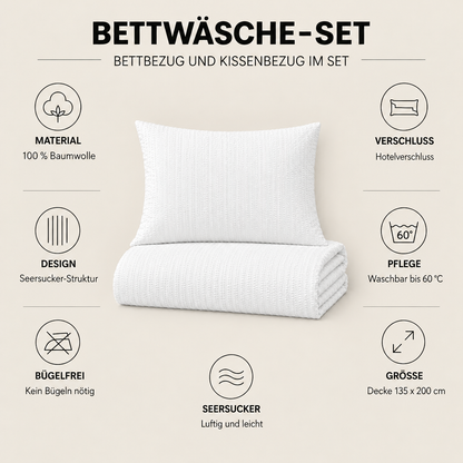 Bettwäsche-Set Seersucker weiß – Material, Hotelverschluss und Pflege im Überblick