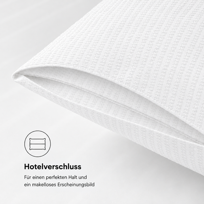 Bettwäsche-Set Seersucker weiß – Kissenbezug mit Hotelverschluss ohne Reißverschluss