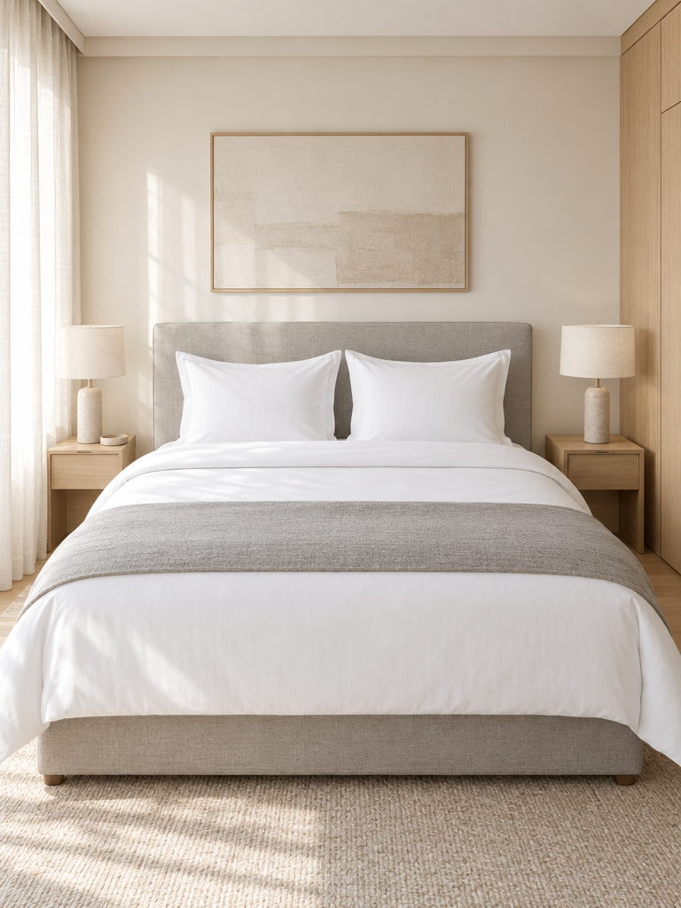 Bettwäsche weiss in Hotelqualität mit Hotelfalte und zwei Kissen