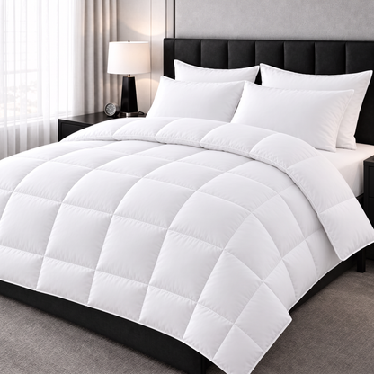 Daunendecke 100 % Daunen auf dem Bett im Schlafzimmer