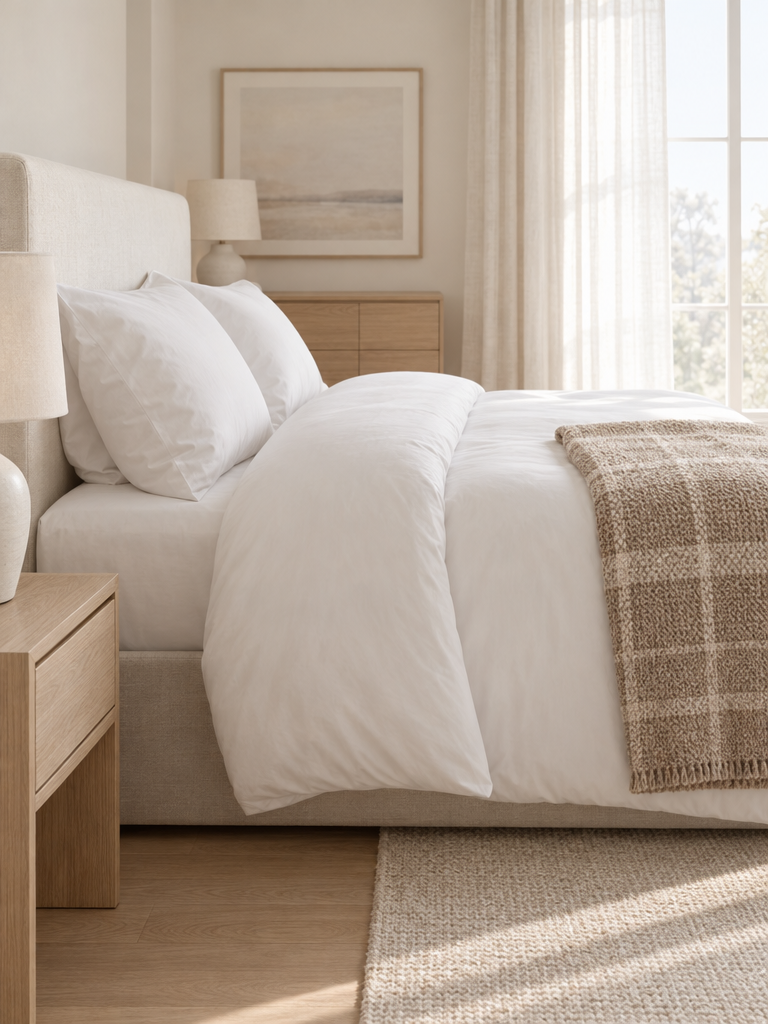 Decke 155x220 seitlich eingeschlagen für Seitenschläfer auf dem Bett