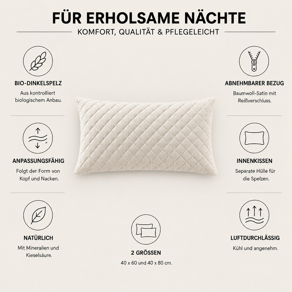 Dinkelkissen mit Bio-Dinkelspelz – Eigenschaften im Überblick