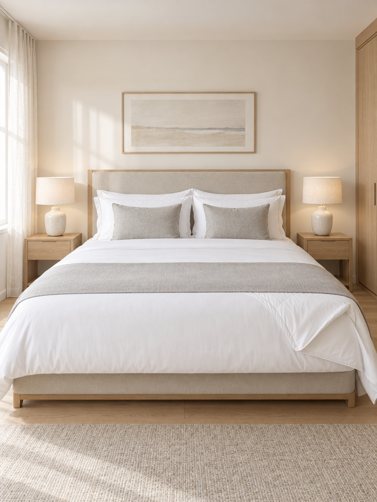 Doppelbett im Serviced Apartment mit Matratzenschutz