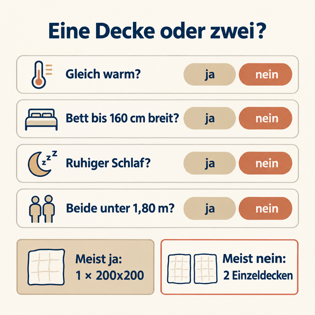 Grafik: Schnell-Check, ob eine Doppelbettdecke oder zwei Decken passen