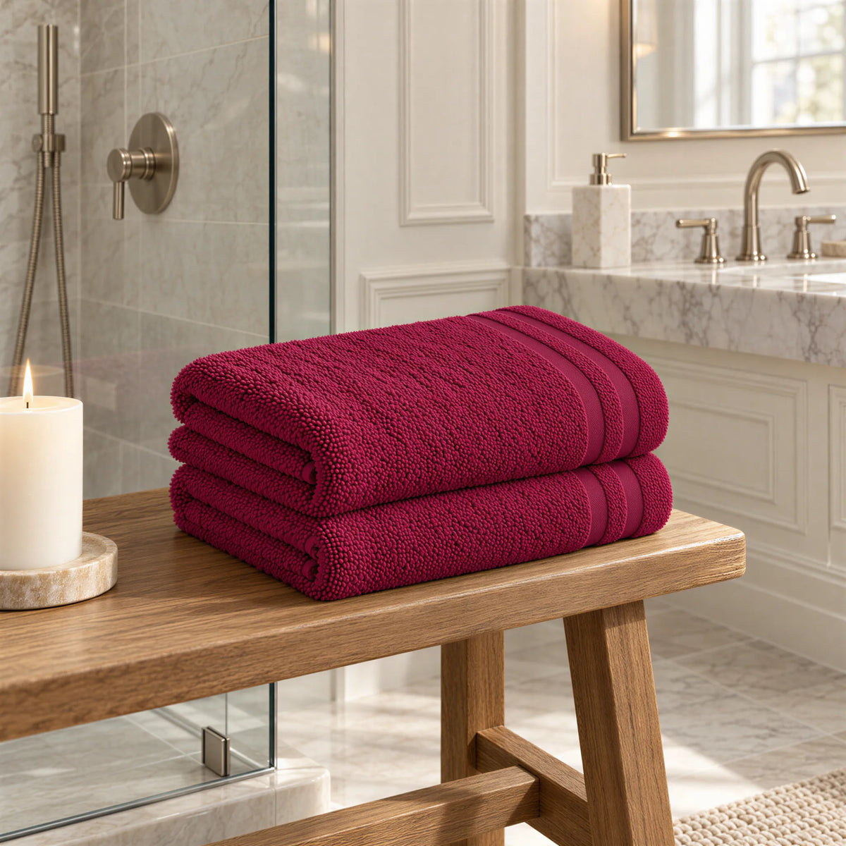 Duschtuch beere im hellen Badezimmer
