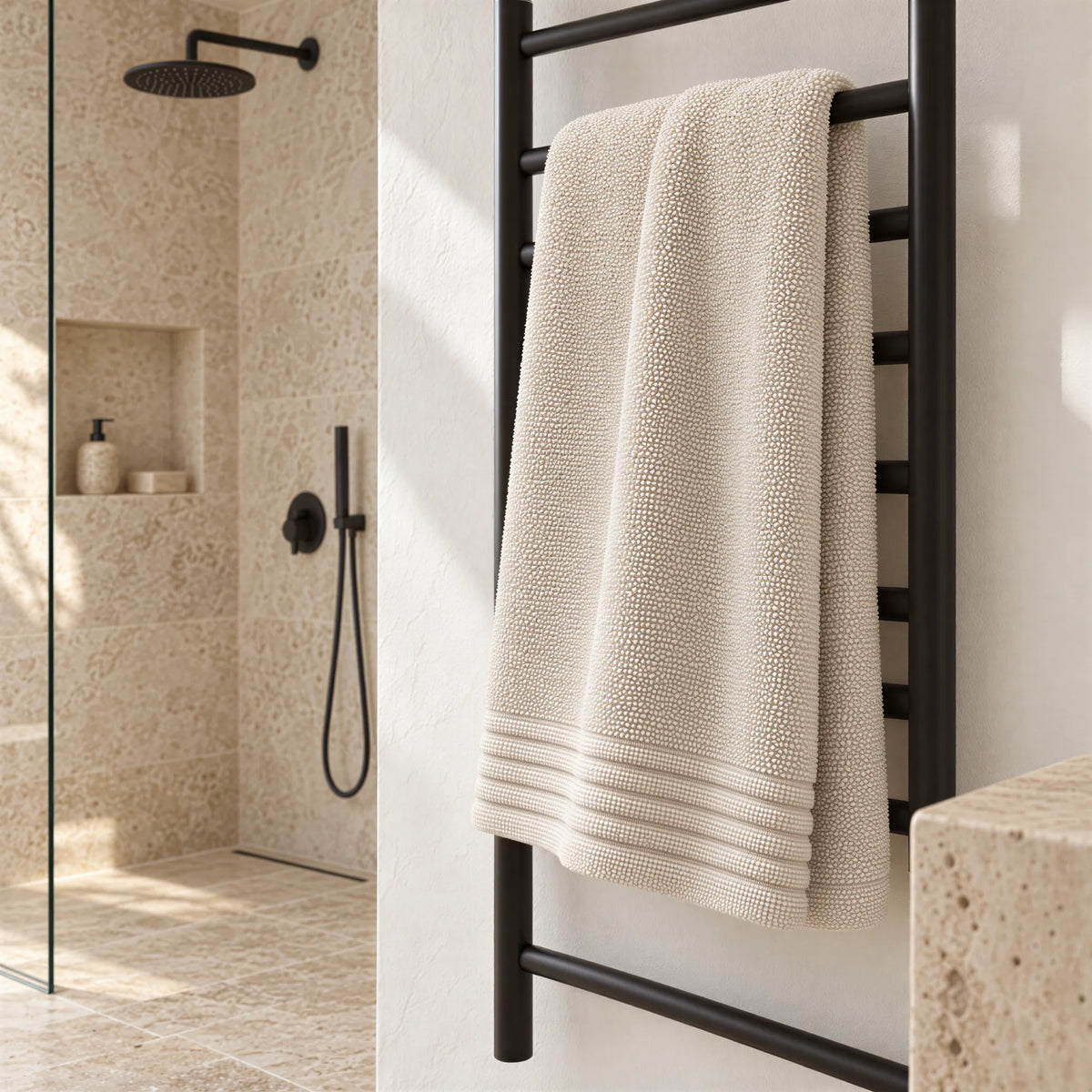 Duschtuch creme beige aus Zwirnfrottee – Ambiente im Bad