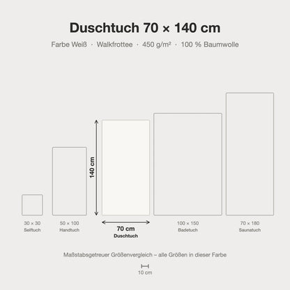 Maßstabsgetreue Größen-Infografik: Duschtuch 70 x 140 cm in weiß