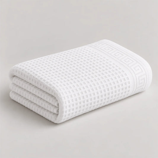Duschtuch 70 x 140 cm in Weiß – Teil des Sets „Zwirnfrottee-Handtuch-Set Weiß mit Waffelmuster, 6-teilig“