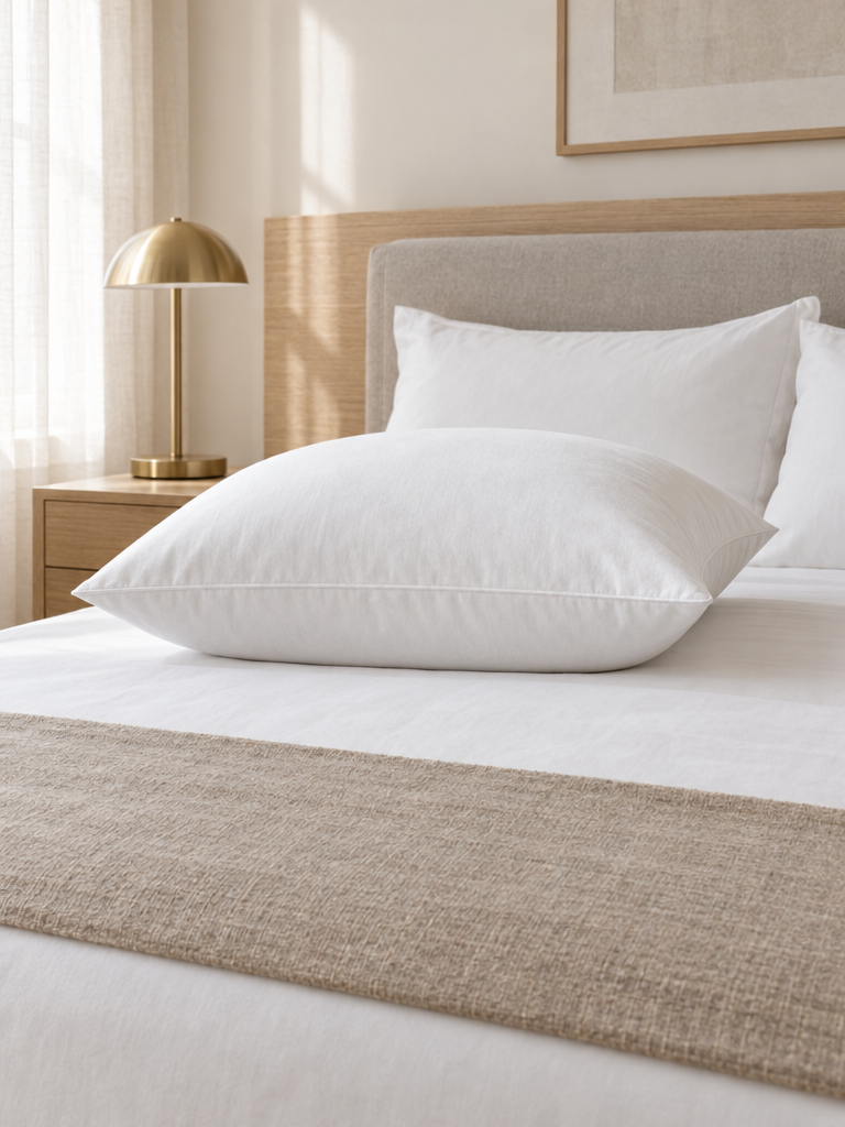 Federkissen 80x80 mit Bezug aus Baumwolle auf einem gemachten Bett